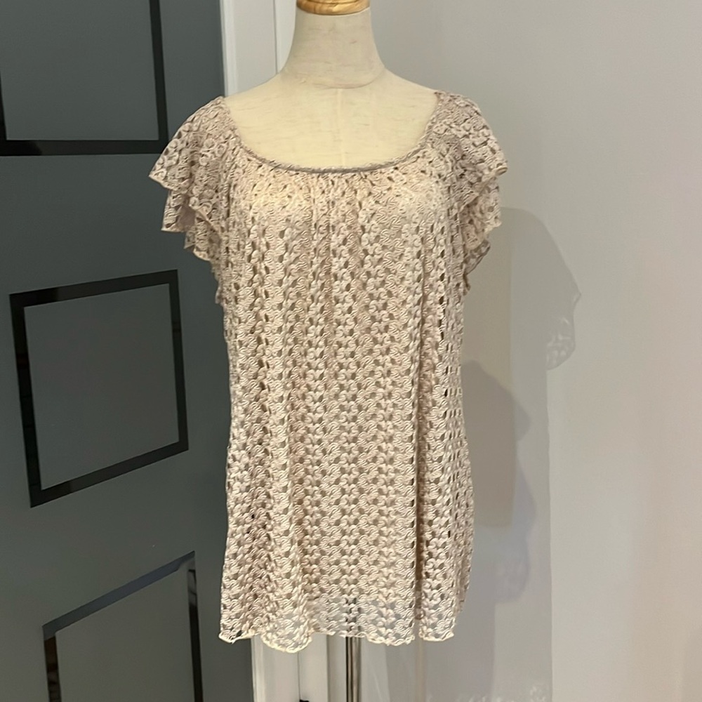 Roz & Ali Women's Tan Short Sleeve Blouse